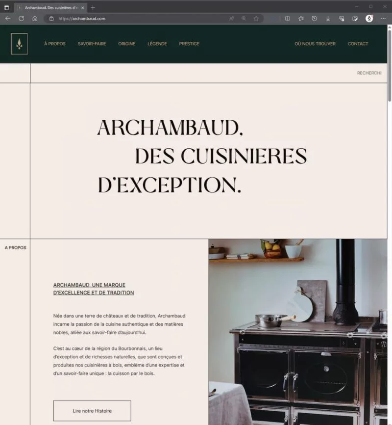 Archambaud website page, traditional stove.