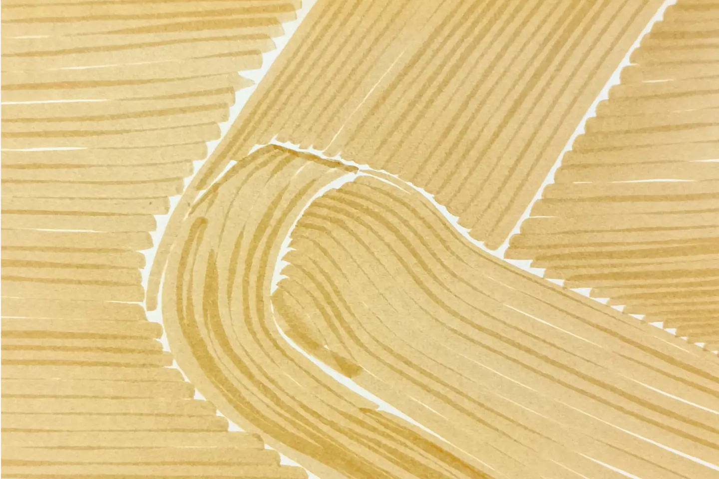 Croquis de motif textile ondulé doré, dessiné sur bois.